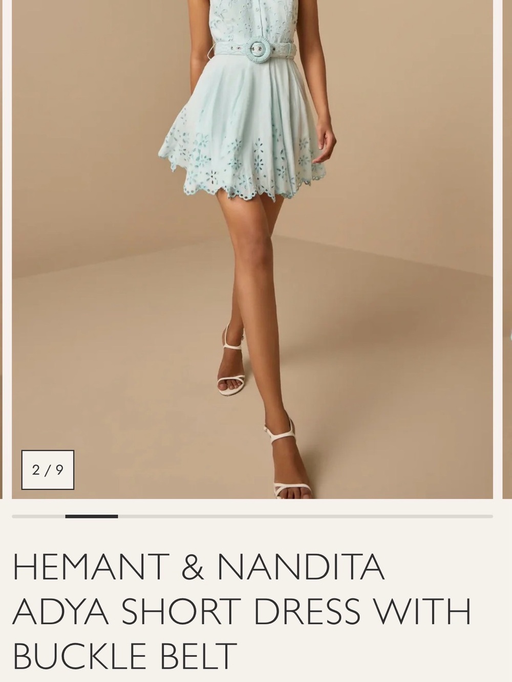 HEMANT & NANDITA Pale Mint Eyelet Mini Skirt with Buckle Belt